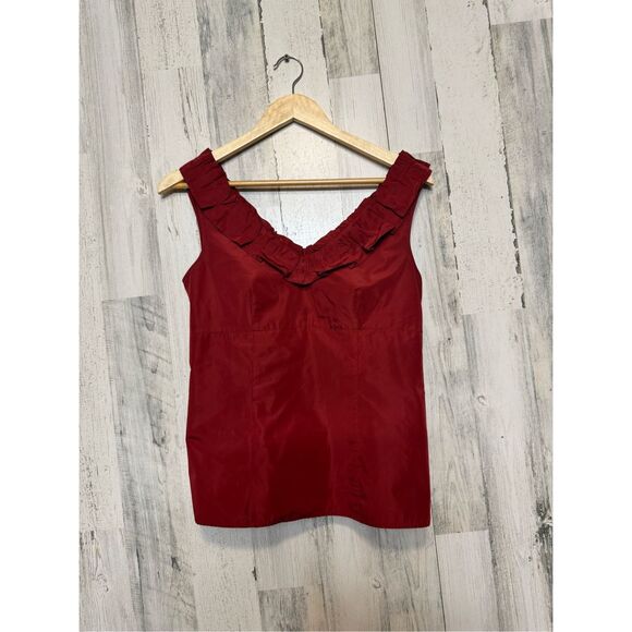 Ann Taylor Red Ruffle V Neck Sleeveless Blouse Top Career Work Office Size 2 - Picture 5 of 5